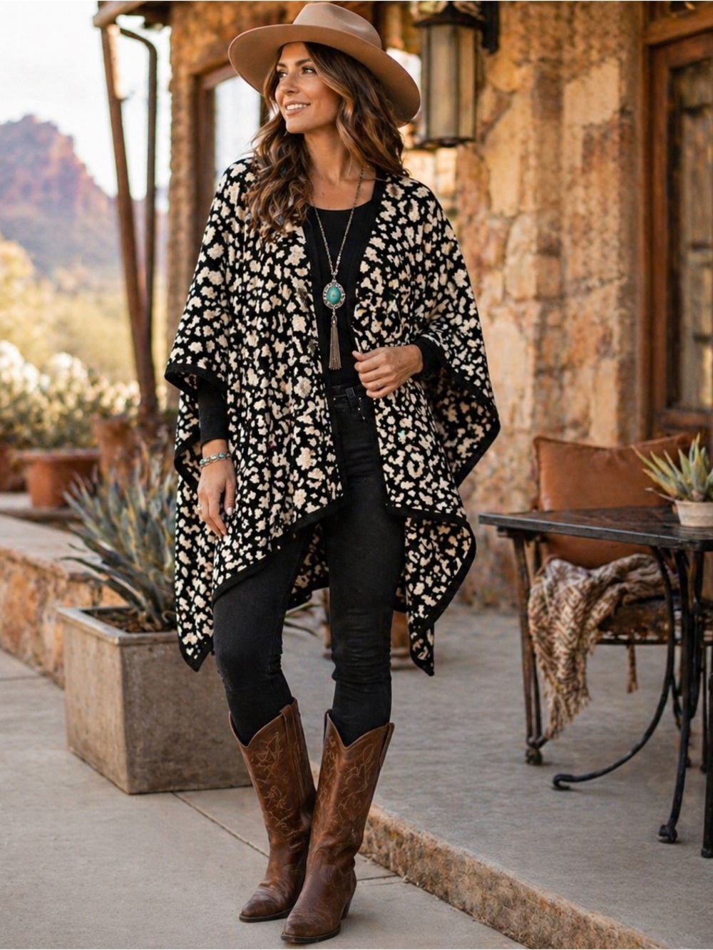 Eyeful Leopard Print Heavyweight Poncho One Size NWT